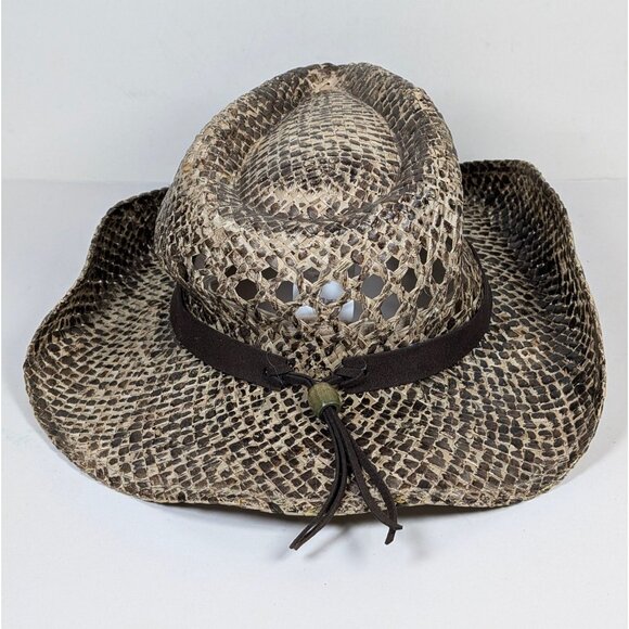 DPC Dorfman Pacific Cowboy Hat Western Raffia Straw Vented Sun Snakeskin Print - Picture 4 of 6